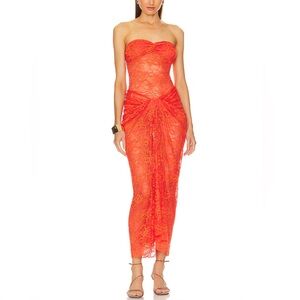 Natalie Rolt Revolve Naomi Tangerine Sheer Orange lace maxi gown Small